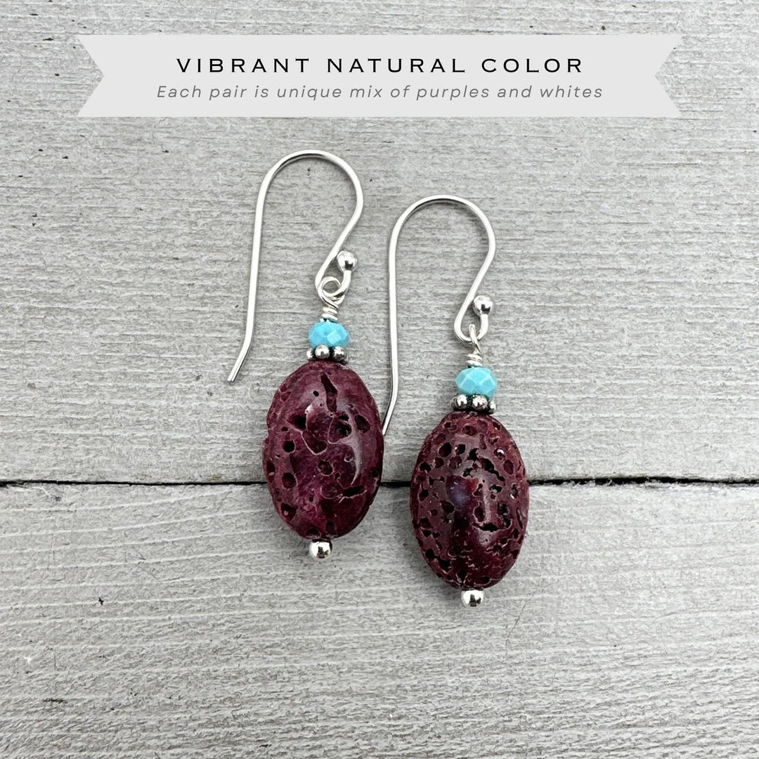 Purple Spiny Oyster Earrings - Turquoise & Sterling Silver - Southwest Style Shell Jewelry - SunlightSilver