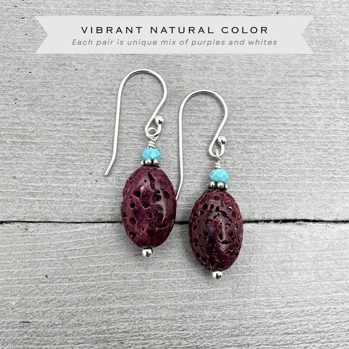 Purple Spiny Oyster Earrings - Turquoise & Sterling Silver - Southwest Style Shell Jewelry - SunlightSilver