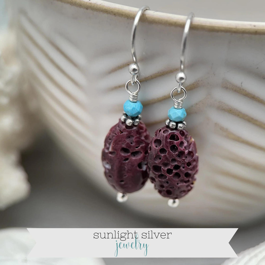 Purple Spiny Oyster Earrings - Turquoise & Sterling Silver - Southwest Style Shell Jewelry - SunlightSilver