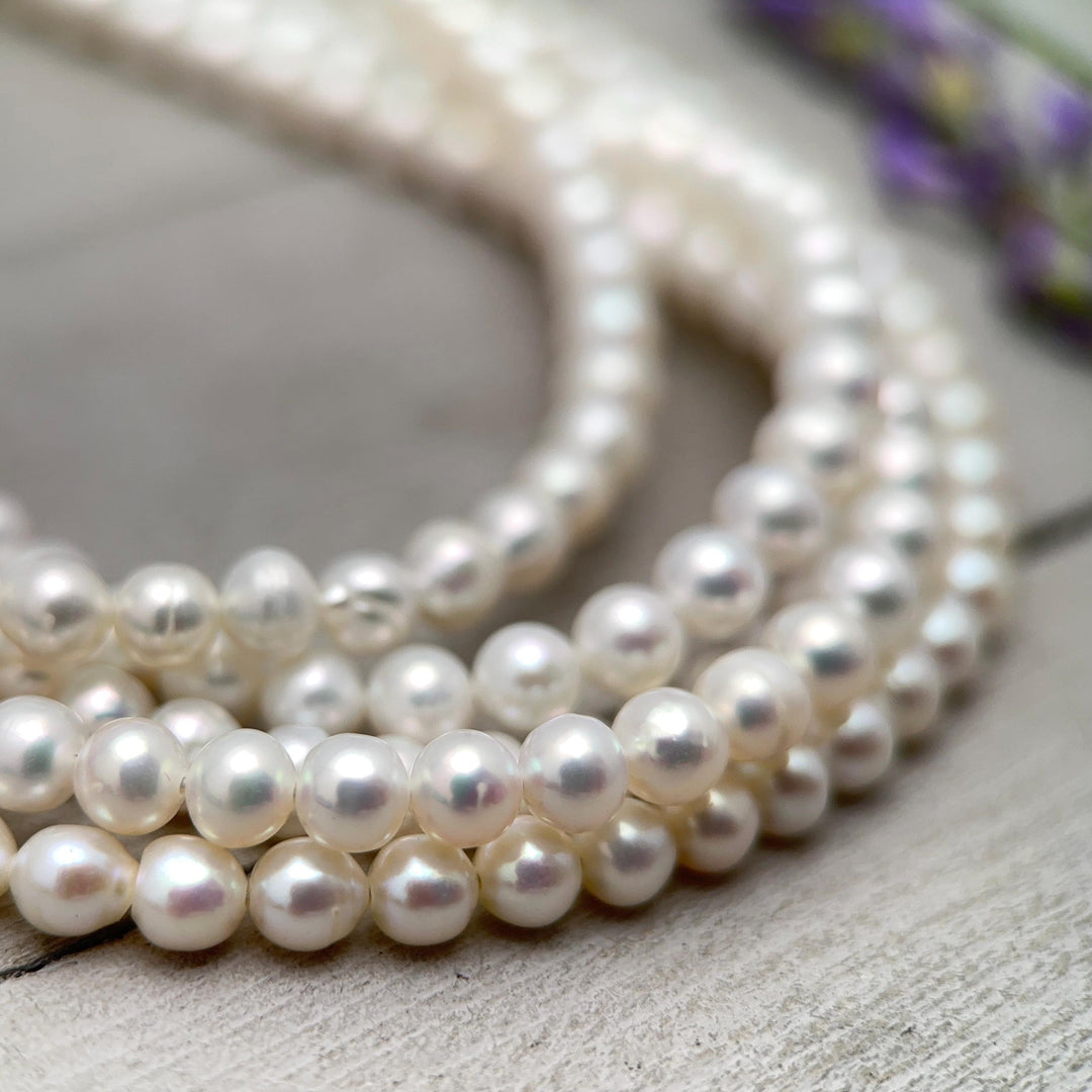 White Nearly Round Pearl Necklace - Sterling Silver - Dainty Pearl Choker, Freshwater Pearl Jewelry, Bridal Classic Pearl Gift - SunlightSilver