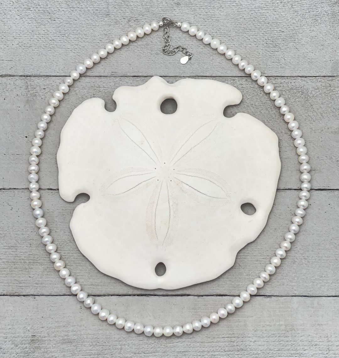 White Nearly Round Pearl Necklace - Sterling Silver - Dainty Pearl Choker, Freshwater Pearl Jewelry, Bridal Classic Pearl Gift - SunlightSilver