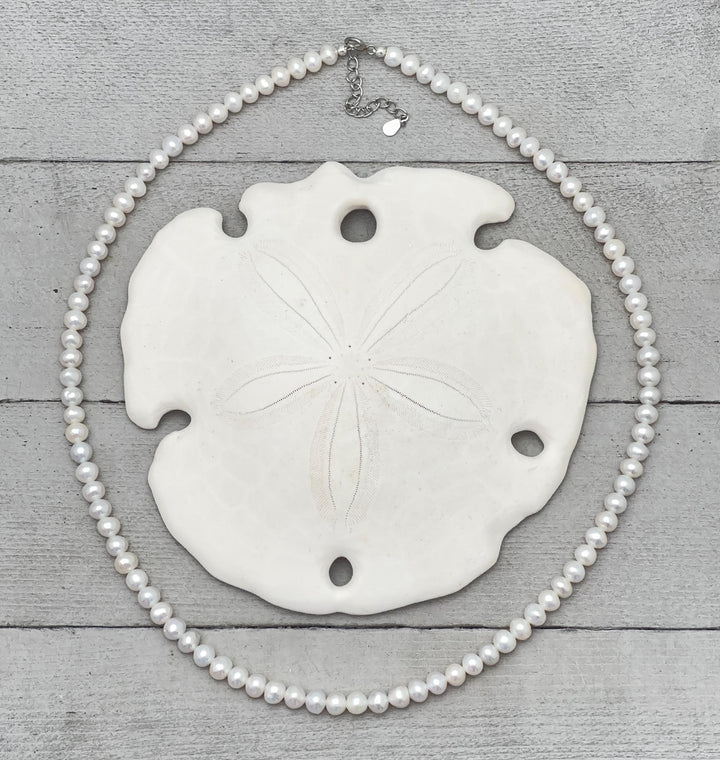 White Nearly Round Pearl Necklace - Sterling Silver - Dainty Pearl Choker, Freshwater Pearl Jewelry, Bridal Classic Pearl Gift - SunlightSilver