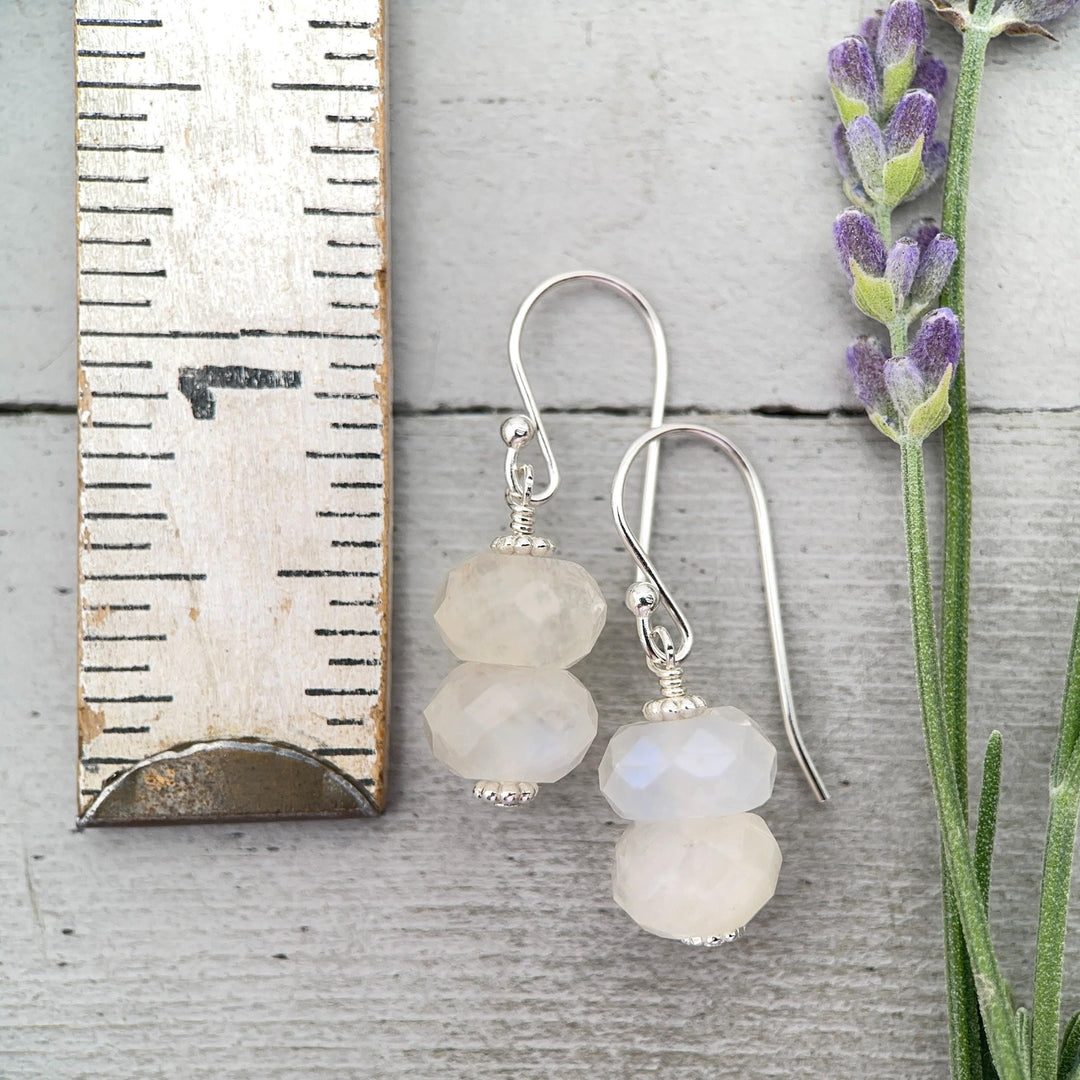 Faceted Moonstone and Sterling Silver Earrings. Flashy Glowing Stones - SunlightSilver