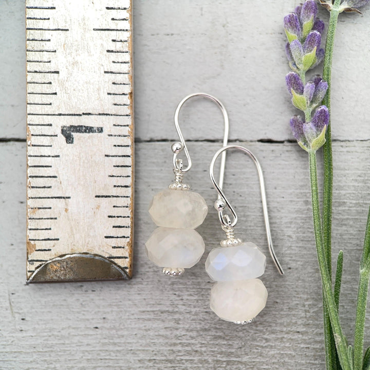 Faceted Moonstone and Sterling Silver Earrings. Flashy Glowing Stones - SunlightSilver