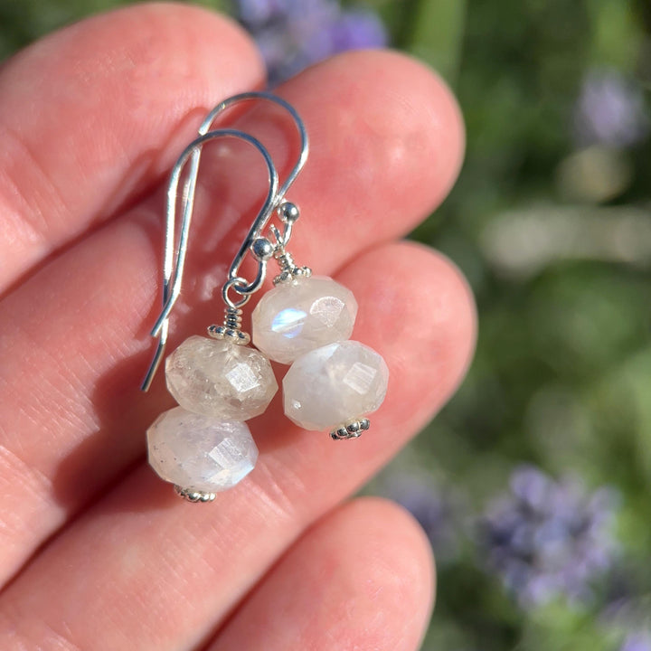 Faceted Moonstone and Sterling Silver Earrings. Flashy Glowing Stones - SunlightSilver