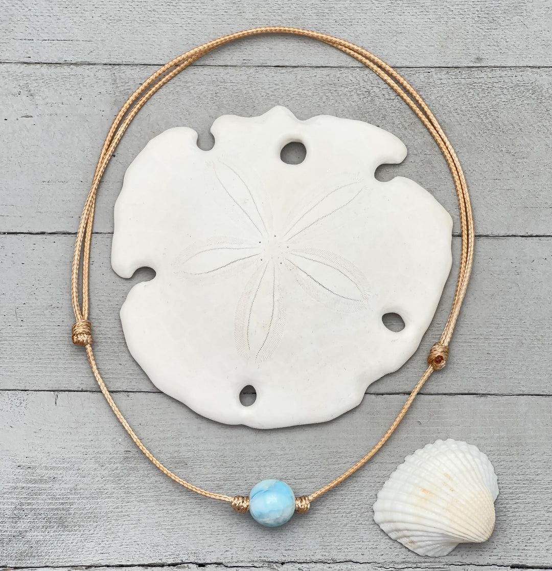 Larimar and Rustic Brown Leather Choker Necklace - SunlightSilver