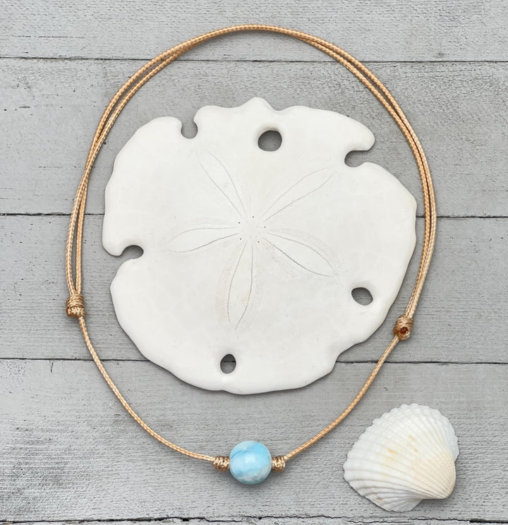 Larimar and Rustic Brown Leather Choker Necklace - SunlightSilver