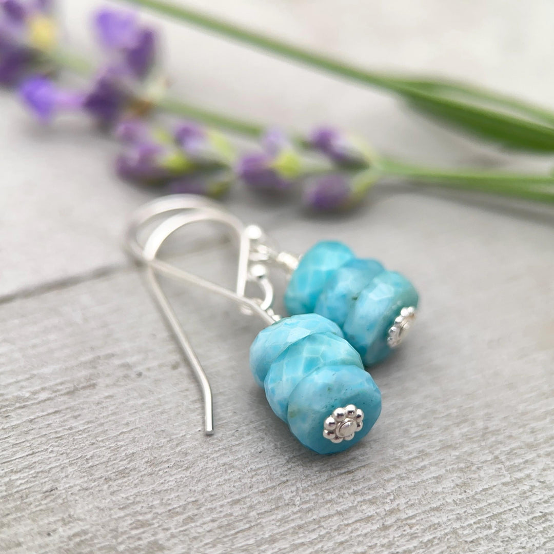 Larimar and Solid 925 Sterling Silver Earrings - SunlightSilver