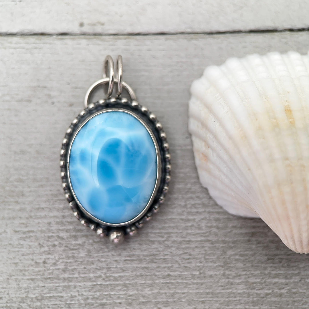 Larimar and Solid 925 Sterling Silver Pendant Necklace - SunlightSilver