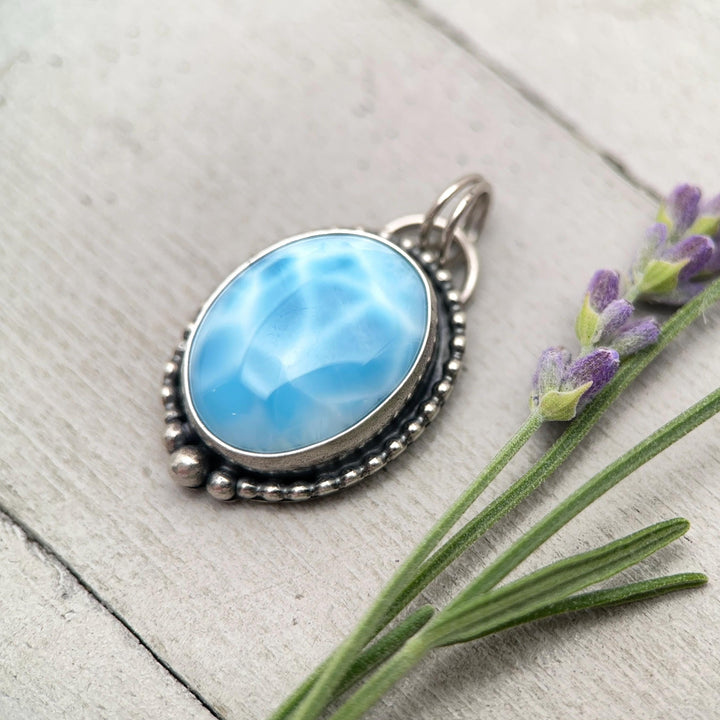 Larimar and Solid 925 Sterling Silver Pendant Necklace - SunlightSilver