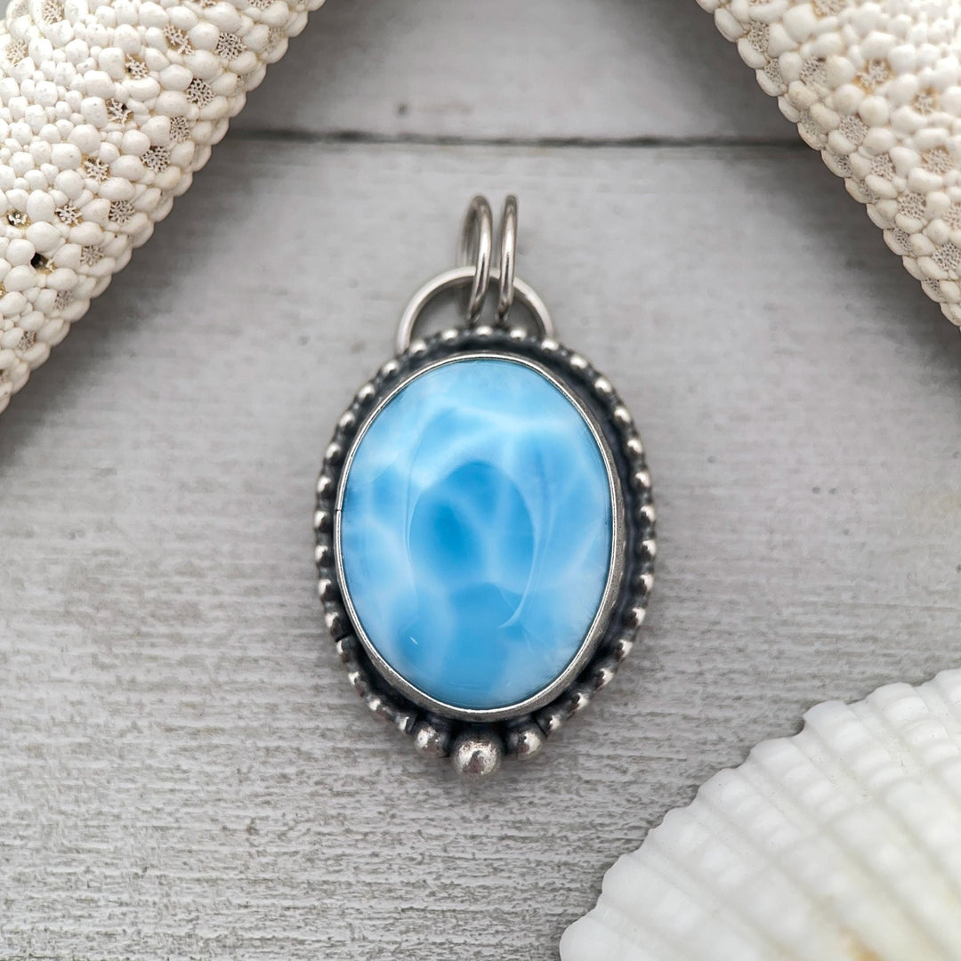 Larimar and Solid 925 Sterling Silver Pendant Necklace - SunlightSilver