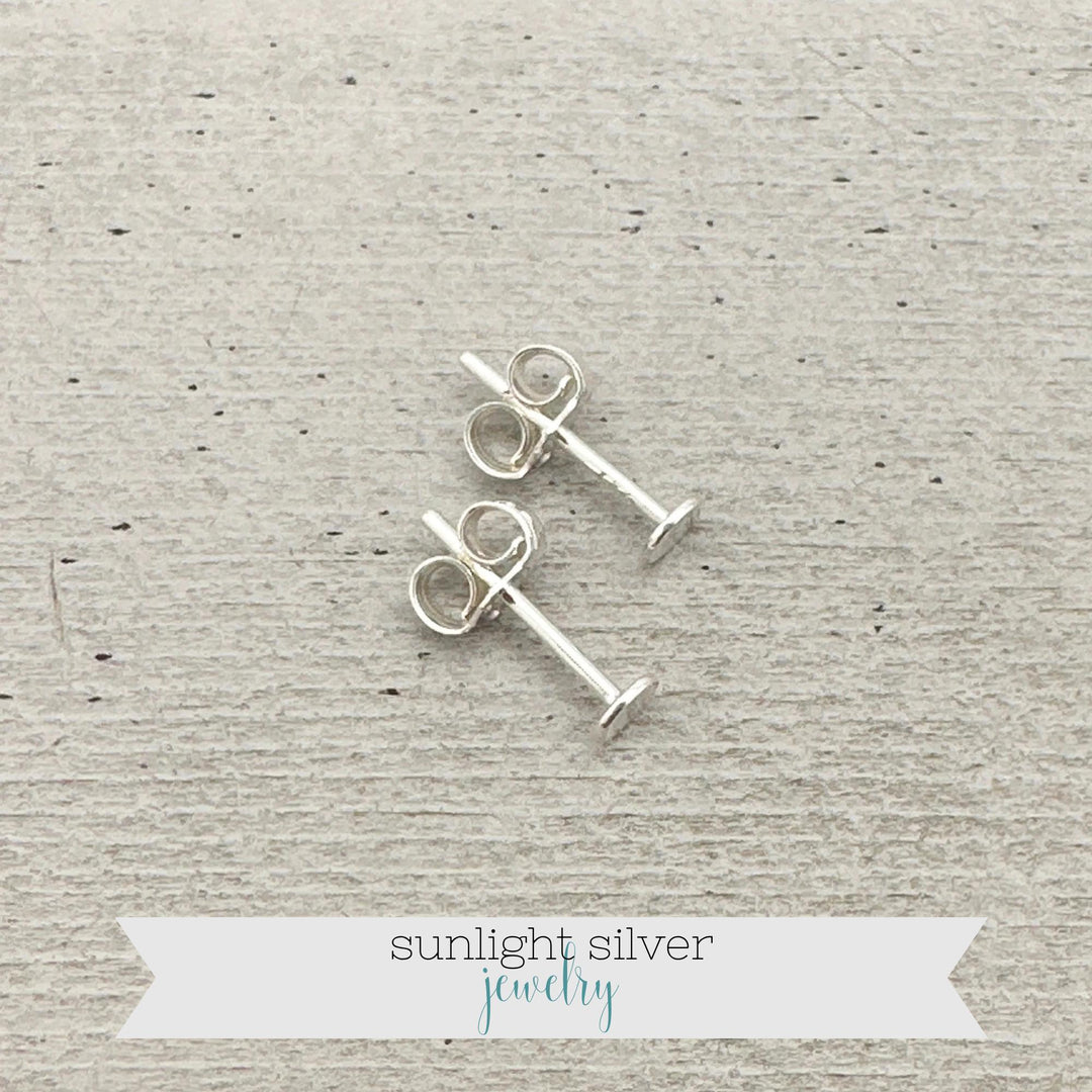 Silver Dot Stud Earrings - Solid 925 Sterling Silver - Minimalist Flat Circle Posts For Him or Her - SunlightSilver