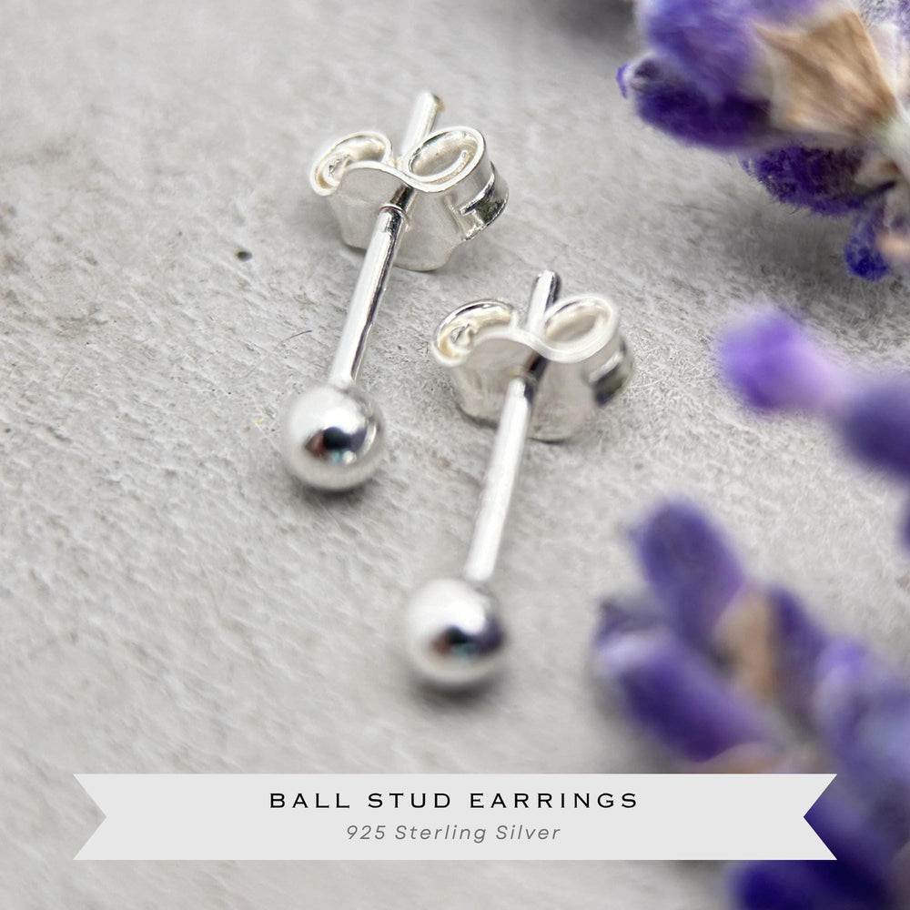 Silver Ball Stud Earrings - Solid 925 Sterling Silver - Minimalist Posts Everyday Gift for Him or Her - SunlightSilver