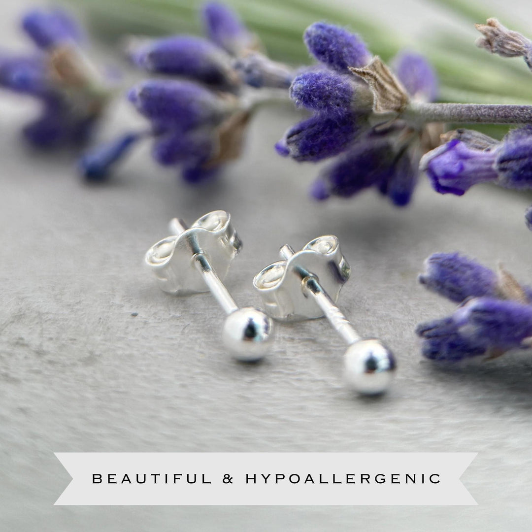 Silver Ball Stud Earrings - Solid 925 Sterling Silver - Minimalist Posts Everyday Gift for Him or Her - SunlightSilver