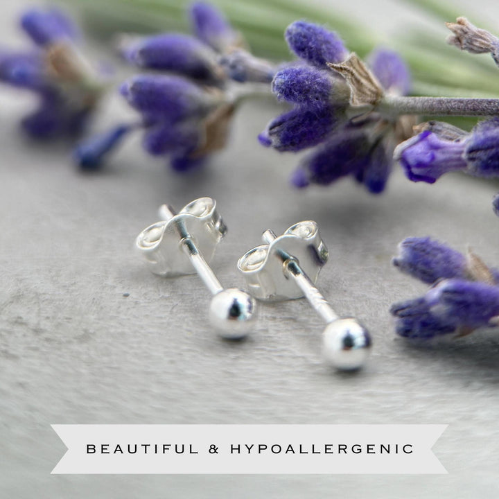 Silver Ball Stud Earrings - Solid 925 Sterling Silver - Minimalist Posts Everyday Gift for Him or Her - SunlightSilver