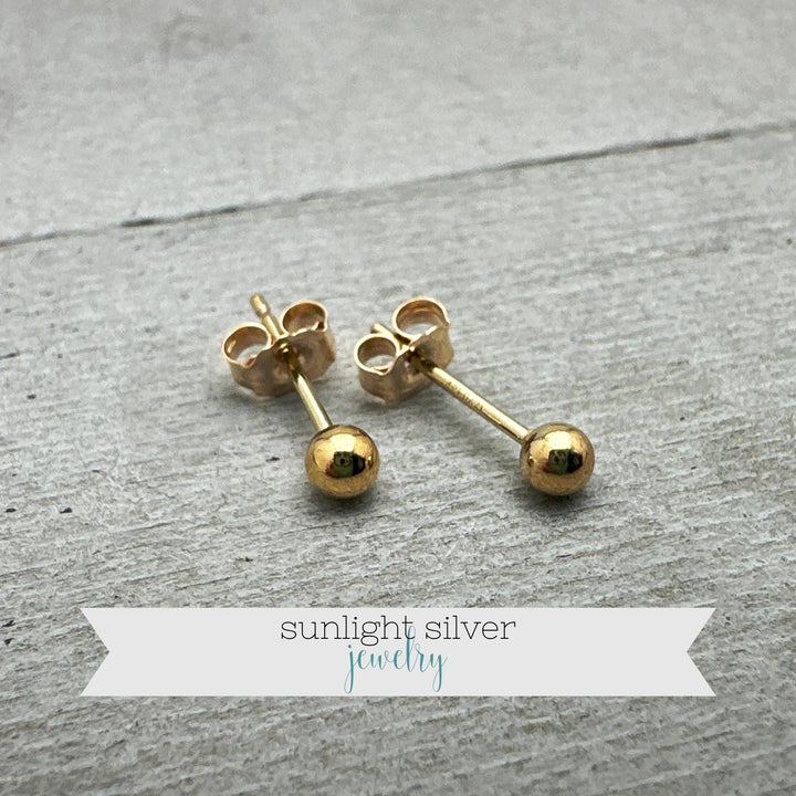 Gold Ball Stud Earrings - 14K Yellow Gold Fill - Minimalist Posts - Jewelry Gift for Him or Her - SunlightSilver