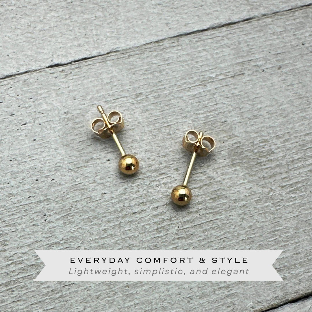 Gold Ball Stud Earrings - 14K Yellow Gold Fill - Minimalist Posts - Jewelry Gift for Him or Her - SunlightSilver