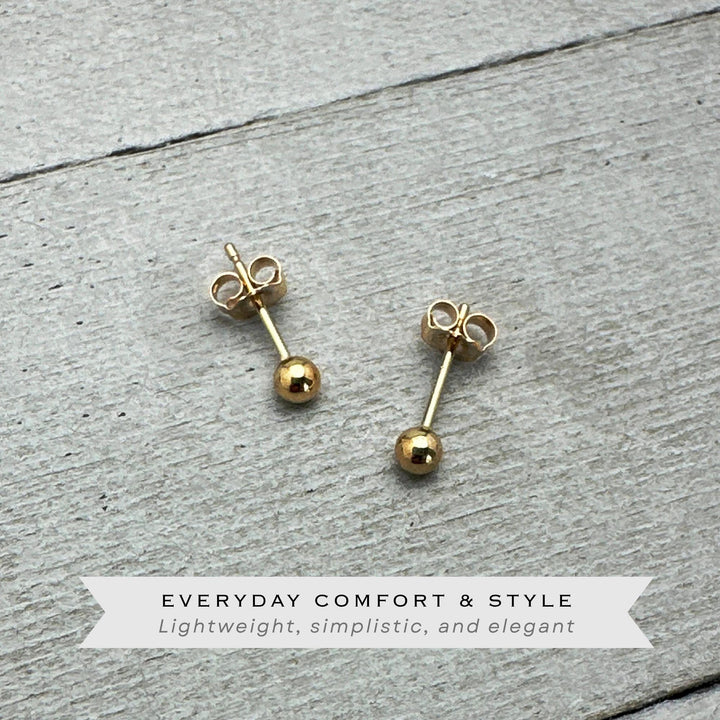 Gold Ball Stud Earrings - 14K Yellow Gold Fill - Minimalist Posts - Jewelry Gift for Him or Her - SunlightSilver