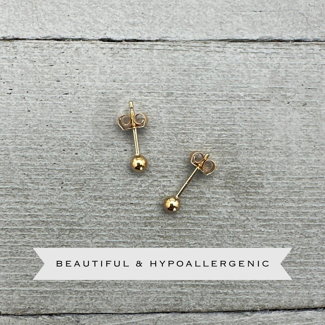 Gold Ball Stud Earrings - 14K Yellow Gold Fill - Minimalist Posts - Jewelry Gift for Him or Her - SunlightSilver