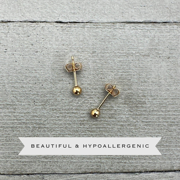 Gold Ball Stud Earrings - 14K Yellow Gold Fill - Minimalist Posts - Jewelry Gift for Him or Her - SunlightSilver