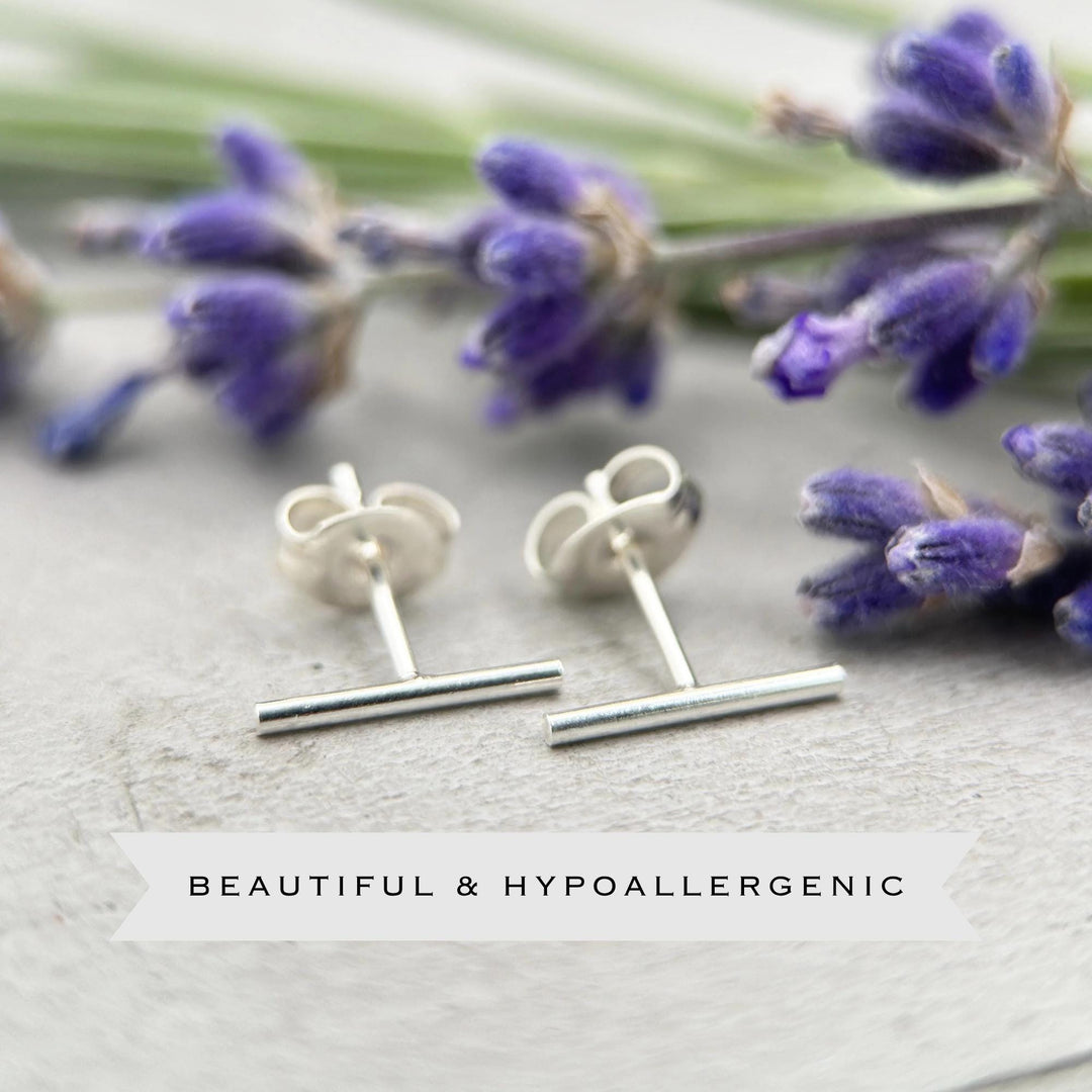 Bar Stud Earrings Sterling Silver or Gold Filled - Minimalist Dainty Line Post Jewelry - SunlightSilver