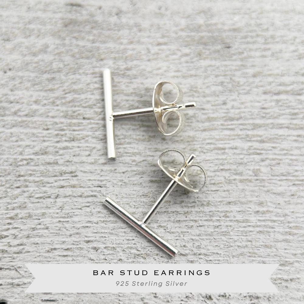 Bar Stud Earrings Sterling Silver or Gold Filled - Minimalist Dainty Line Post Jewelry - SunlightSilver