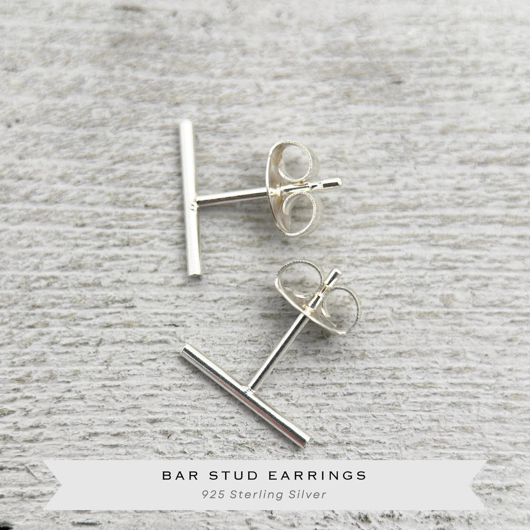 Bar Stud Earrings Sterling Silver or Gold Filled - Minimalist Dainty Line Post Jewelry - SunlightSilver