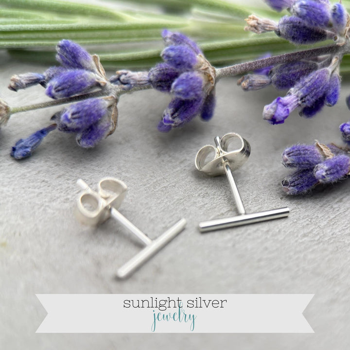Bar Stud Earrings Sterling Silver or Gold Filled - Minimalist Dainty Line Post Jewelry - SunlightSilver