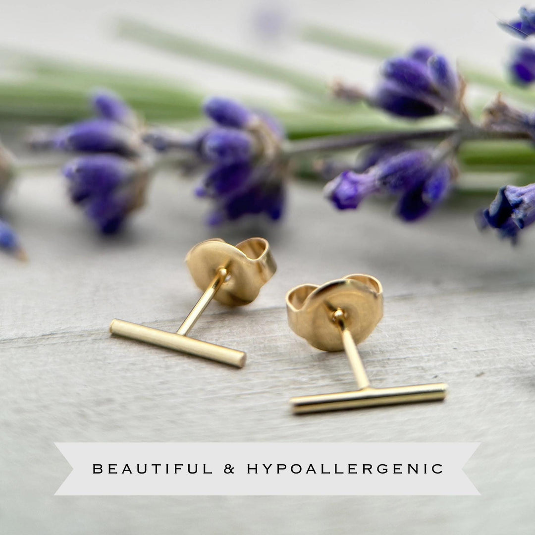 Bar Line Stud Earrings in 14K Yellow Gold Fill - SunlightSilver