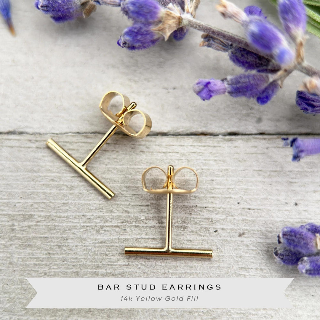 Bar Line Stud Earrings in 14K Yellow Gold Fill - SunlightSilver