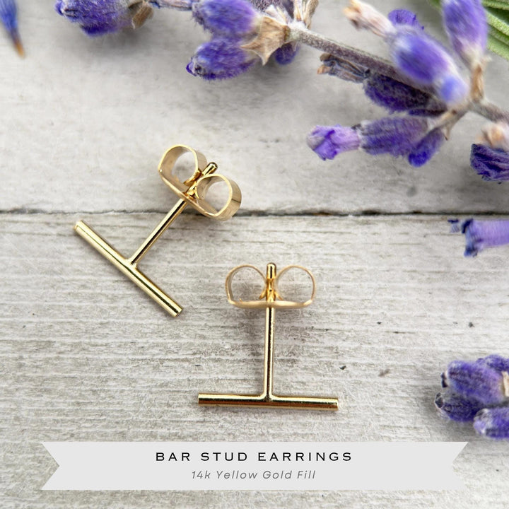 Bar Line Stud Earrings in 14K Yellow Gold Fill - SunlightSilver