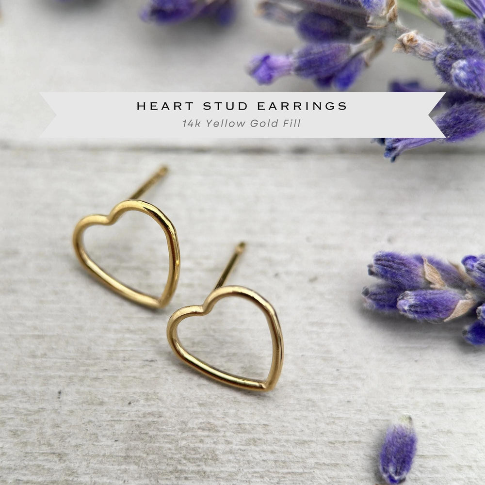 Gold Heart Stud Earrings - 14k Yellow Gold Fill, Love Symbol Gift For Her Jewelry, Post Earrings - SunlightSilver