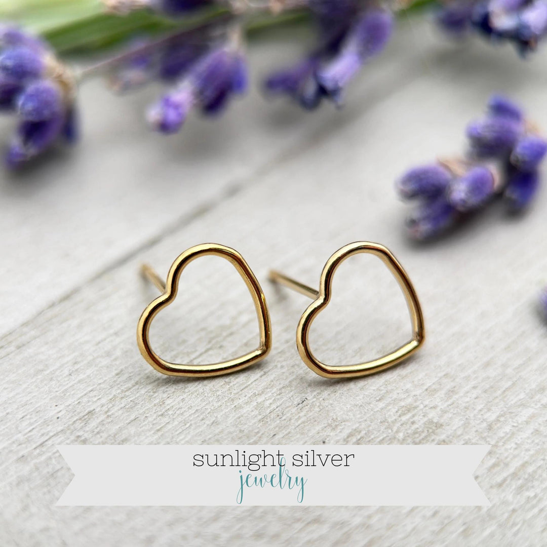 Gold Heart Stud Earrings - 14k Yellow Gold Fill, Love Symbol Gift For Her Jewelry, Post Earrings - SunlightSilver