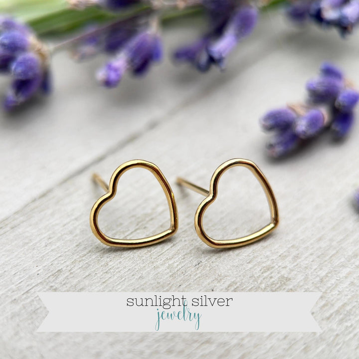 Gold Heart Stud Earrings - 14k Yellow Gold Fill, Love Symbol Gift For Her Jewelry, Post Earrings - SunlightSilver