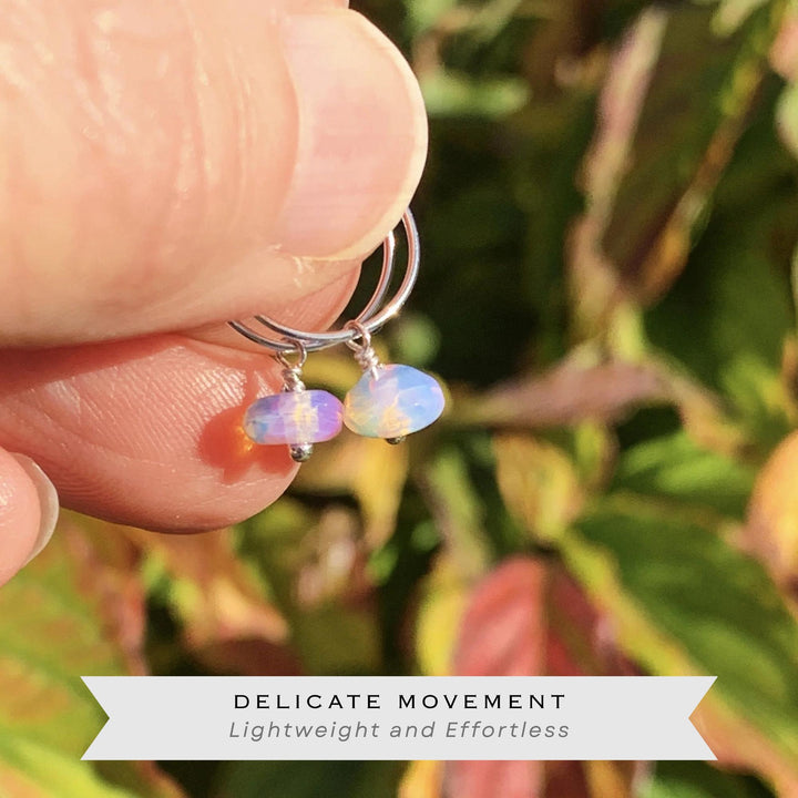 Pink Opalite Earrings - Sterling Silver, 14k Yellow or Rose Gold - Dainty Minimalist Hoops - SunlightSilver