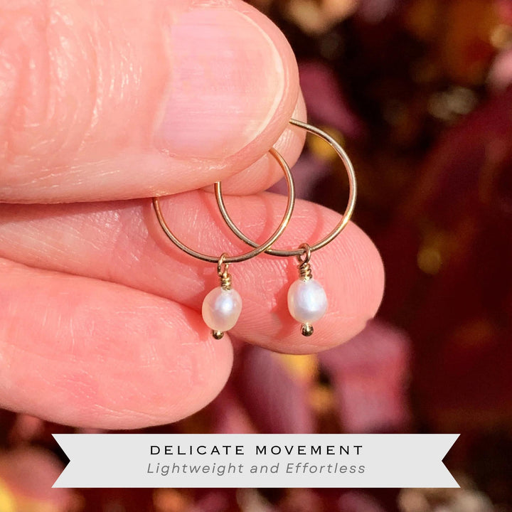 Pearl Charm Hoop Earrings | Sterling Silver, Yellow or Rose Gold-Fill | June Birthstone - SunlightSilver