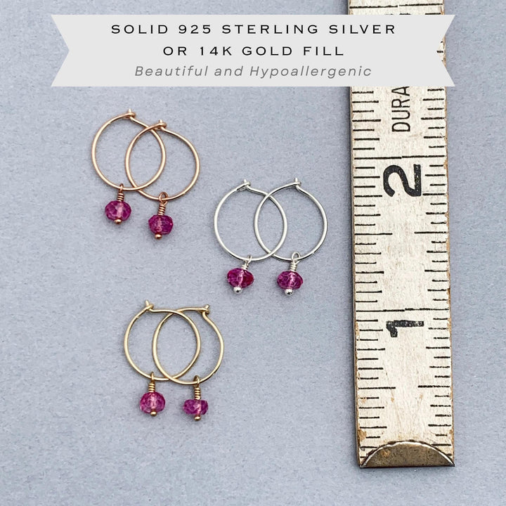 Pink Topaz Hoop Earrings - Silver, Rose or Yellow Gold - November Birthstone Jewelry - SunlightSilver