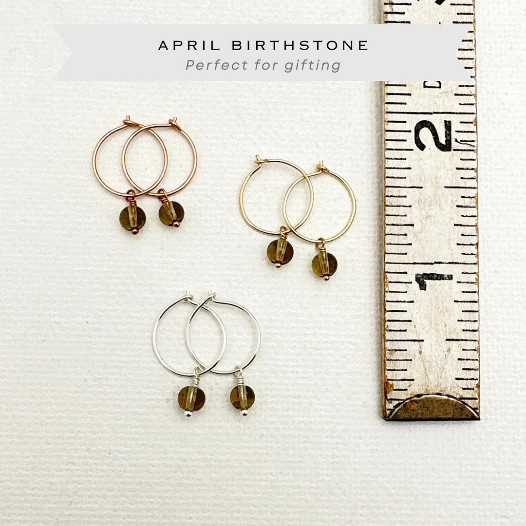 Smoky Quartz Charm Hoop Earrings | Sterling Silver, 14k Yellow or Rose Gold Fill - SunlightSilver