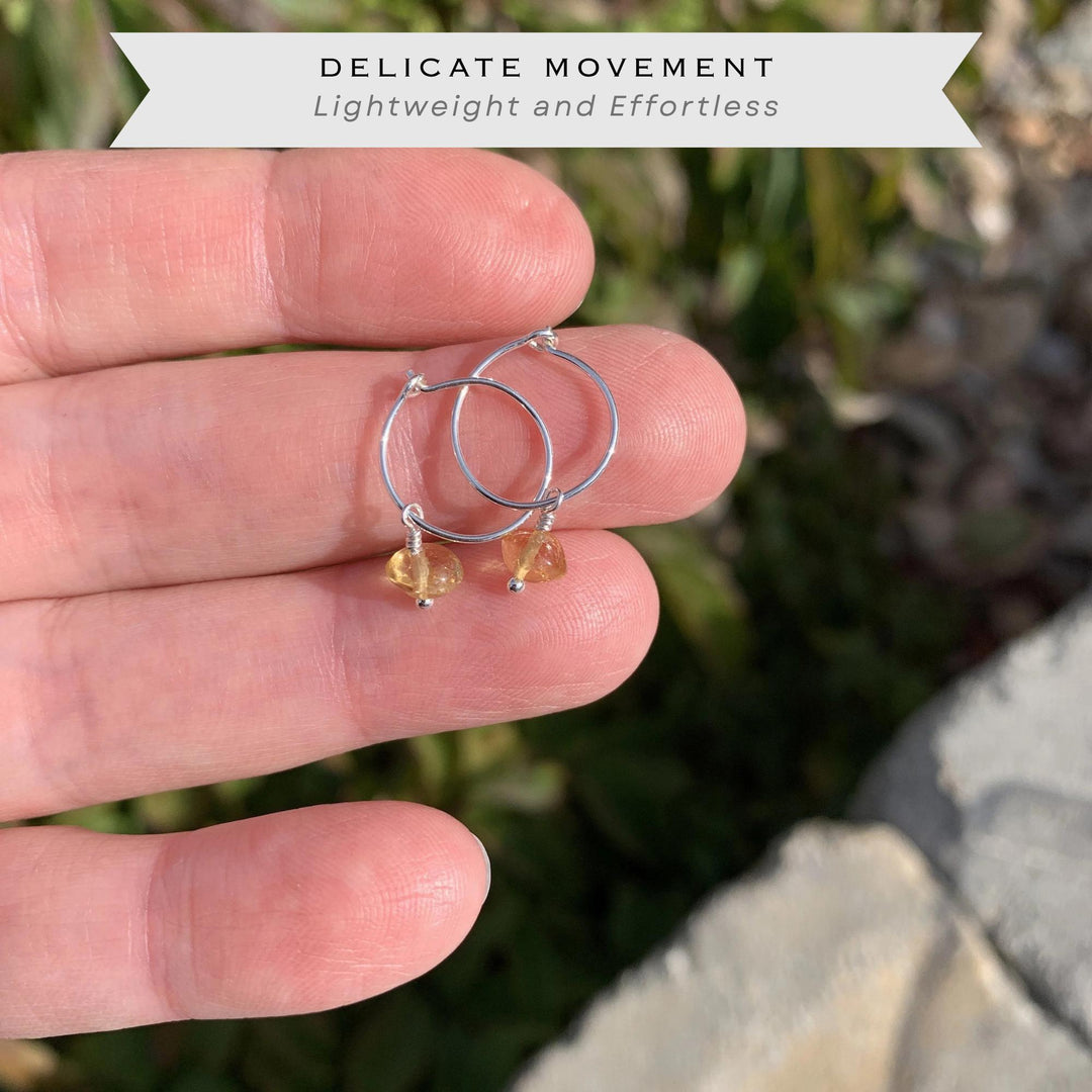 Citrine Charm Hoop Earrings | Sterling Silver, Yellow or Rose Gold-Fill | November Birthstone Jewelry - SunlightSilver