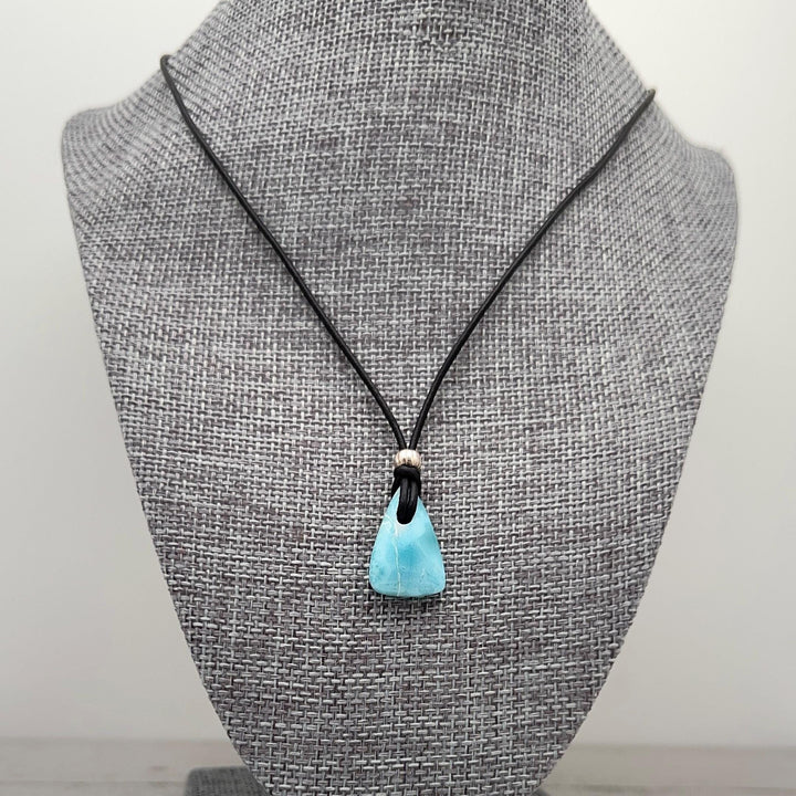 Larimar Crystal and Rustic Brown Leather Necklace - SunlightSilver