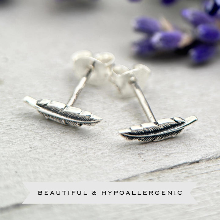 Sterling Silver Feather or Leaf Stud Earrings – 925 Silver Nature Jewelry – Dainty Boho Post Earrings - SunlightSilver