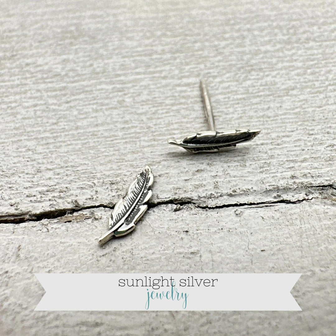 Sterling Silver Feather or Leaf Stud Earrings – 925 Silver Nature Jewelry – Dainty Boho Post Earrings - SunlightSilver