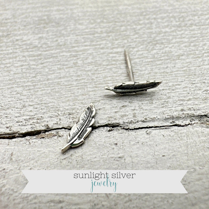 Sterling Silver Feather or Leaf Stud Earrings – 925 Silver Nature Jewelry – Dainty Boho Post Earrings - SunlightSilver