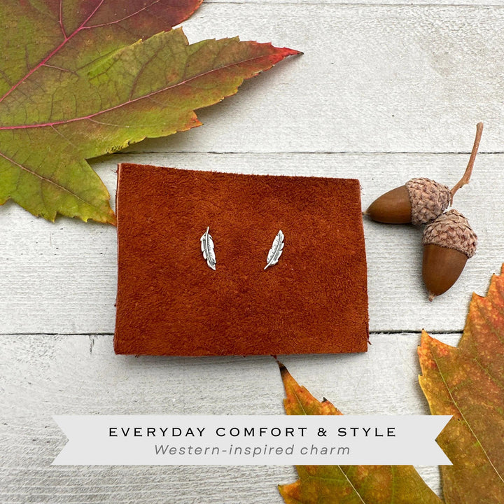 Sterling Silver Feather or Leaf Stud Earrings – 925 Silver Nature Jewelry – Dainty Boho Post Earrings - SunlightSilver
