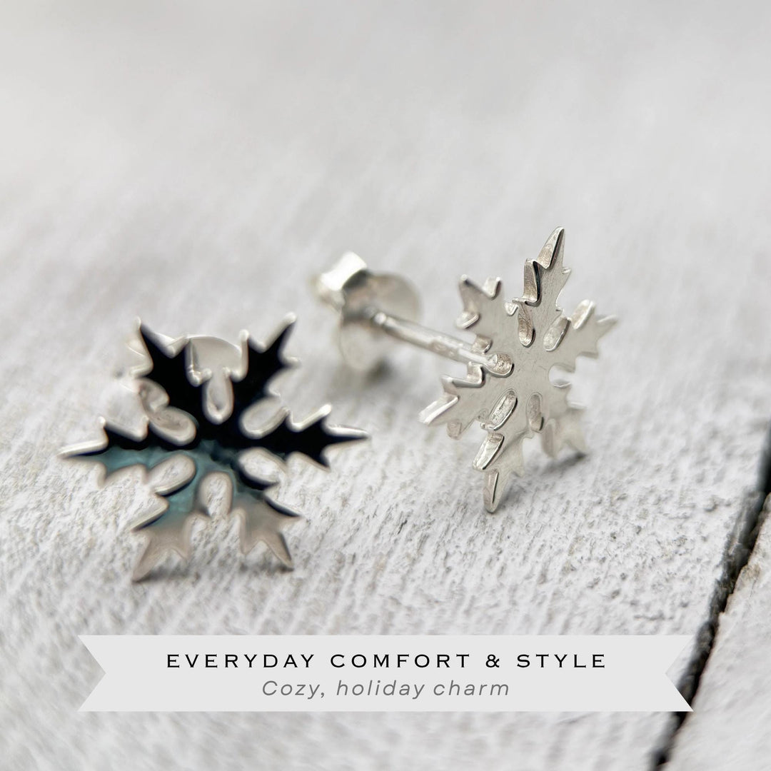 Sterling Silver Snowflake Stud Earrings – Winter Jewelry Gift - SunlightSilver