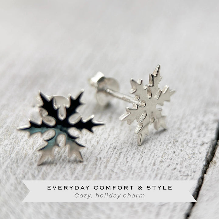 Sterling Silver Snowflake Stud Earrings – Winter Jewelry Gift - SunlightSilver