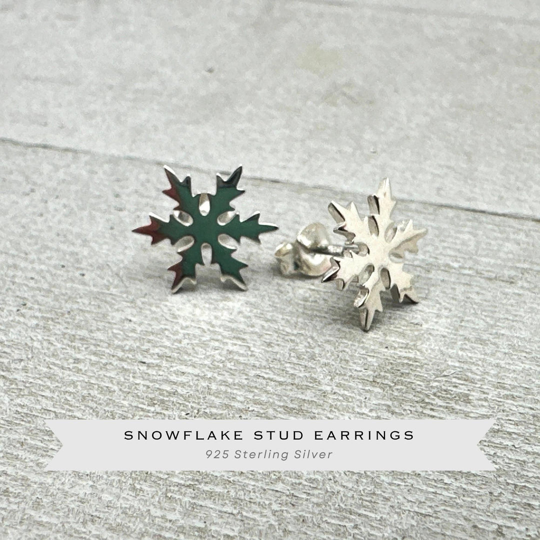 Sterling Silver Snowflake Stud Earrings – Winter Jewelry Gift - SunlightSilver