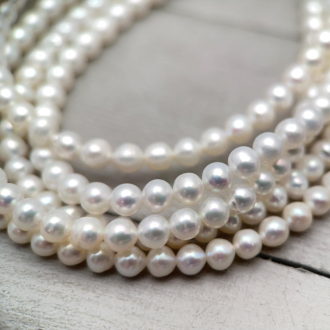 White Nearly Round Pearl Necklace - Sterling Silver - Dainty Pearl Choker, Freshwater Pearl Jewelry, Bridal Classic Pearl Gift - SunlightSilver