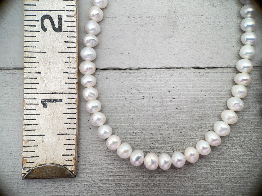 White Nearly Round Pearl Necklace - Sterling Silver - Dainty Pearl Choker, Freshwater Pearl Jewelry, Bridal Classic Pearl Gift - SunlightSilver