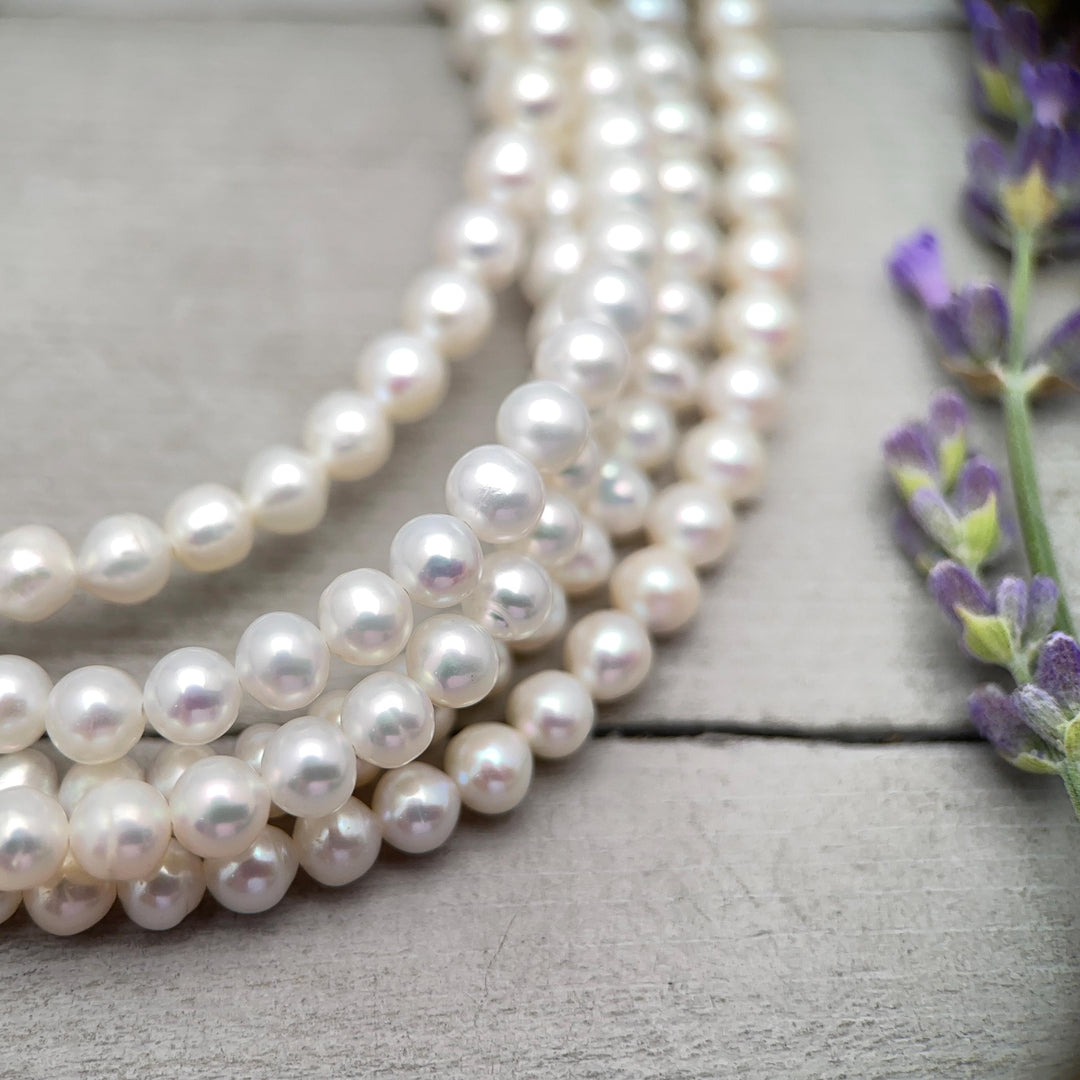 White Nearly Round Pearl Necklace - Sterling Silver - Dainty Pearl Choker, Freshwater Pearl Jewelry, Bridal Classic Pearl Gift - SunlightSilver